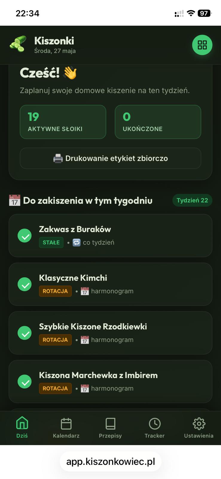 Zrzut ekranu pulpitu aplikacji - Kiszonkowiec